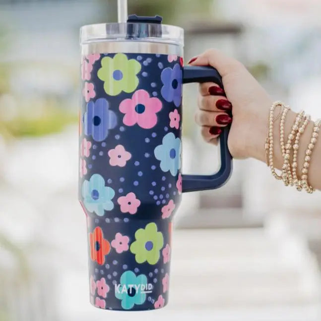 Navy Daisy Tumber Cup w/ Handle